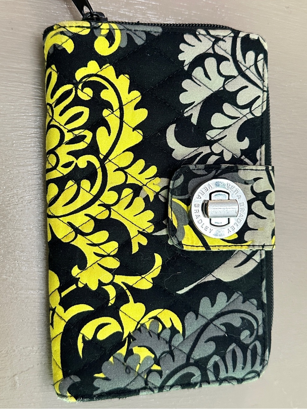 Vera Bradley Baroque Turnlock Wallet Clutch Organizer Black Yellow Retired